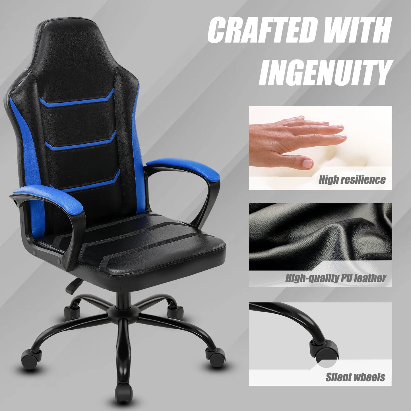 Video Gaming Computer Chair, Office Chair Desk Chair with Arms, Adjustable Height Swivel PU Leather Executive with Wheels for Ad