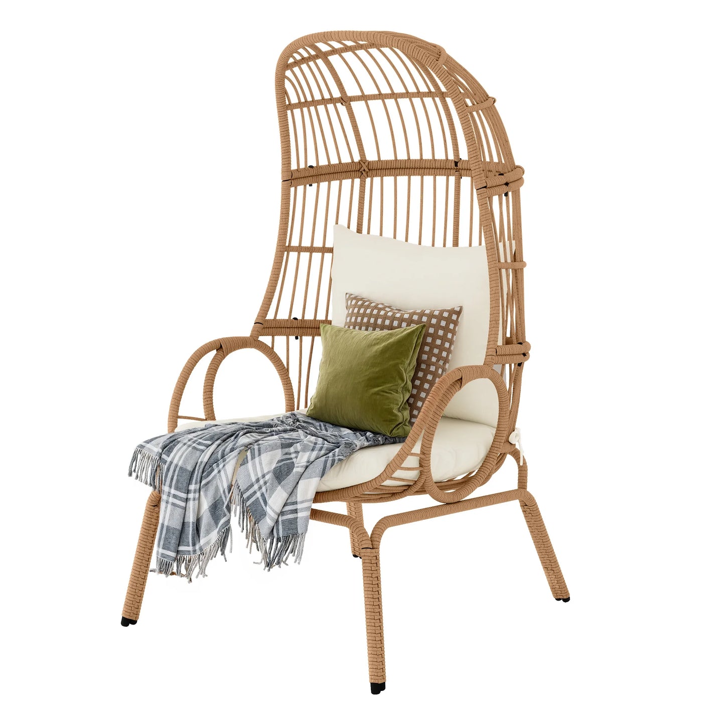 Patio Basket Egg Chair Wicker Chair Seat Cushion with Stand for Bedroom Balcony