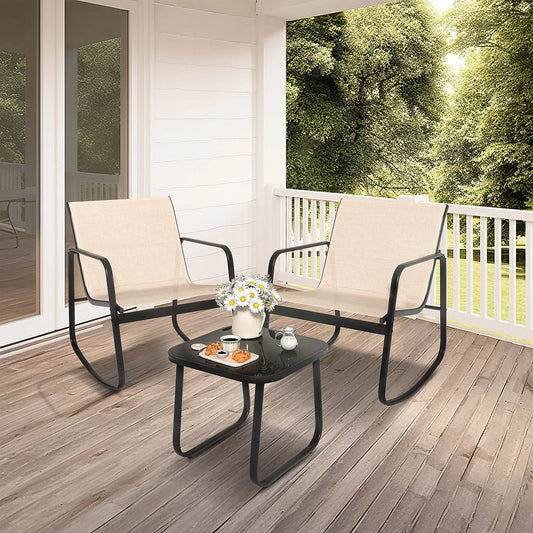 3pcs Outdoor Patio Chair Table Bistro Textilene Rocking Chair Furniture Backyard