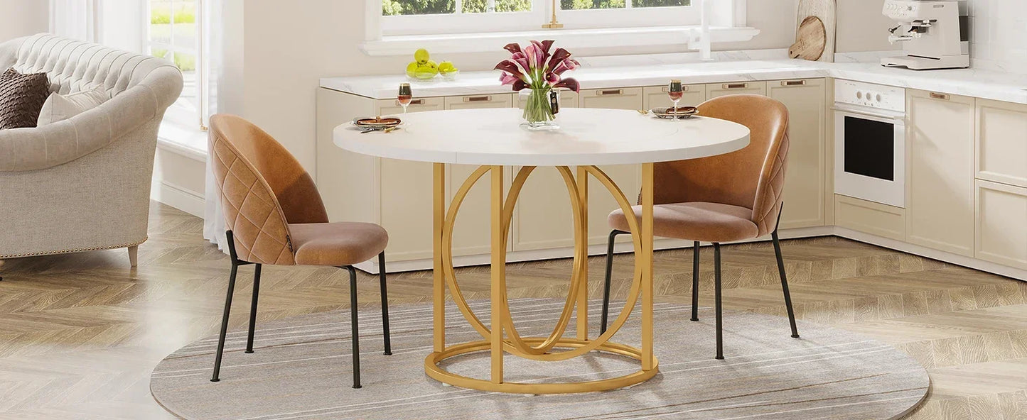 Tribesigns Modern Round Dining Table for 4, 47 Inch White Kitchen Table with Gold Base, Wood Dinner Table