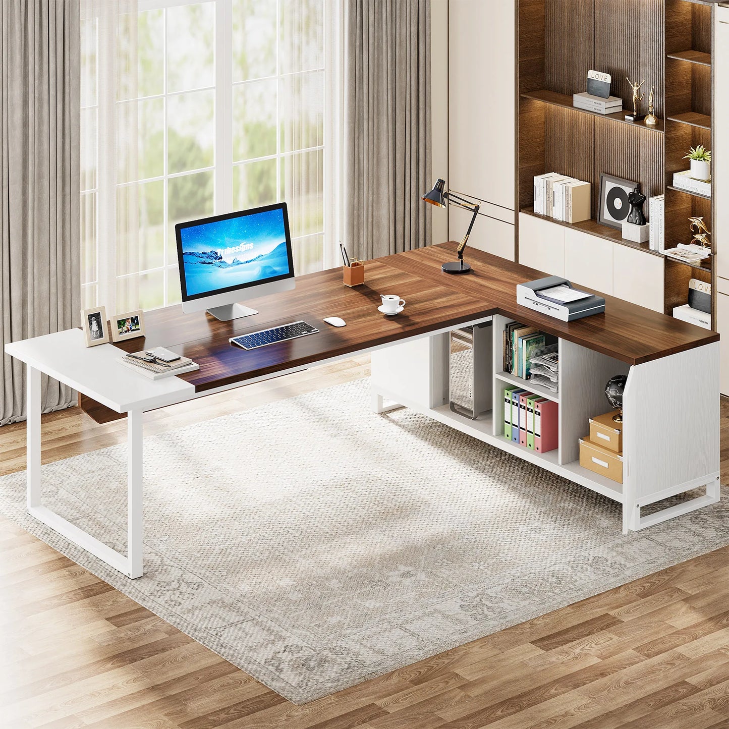 Tribesigns 70.8-Inch Executive Desk with 55-Inch File Cabinet, Large L Shaped Computer Desk