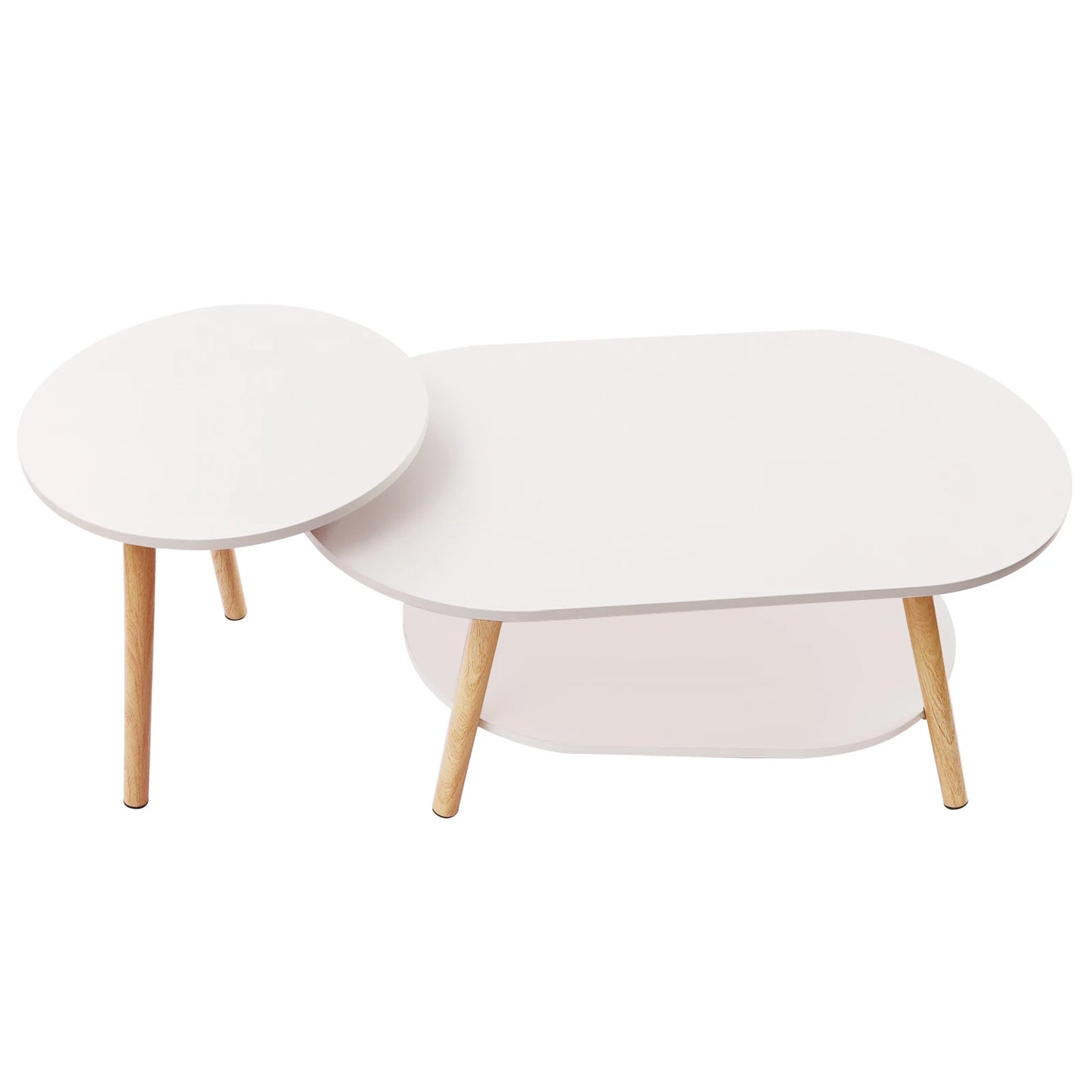 2 Tier Combination Coffee Table MDF Solid White Tea Table with Open Shelving for Storage and Display Modern Living Room