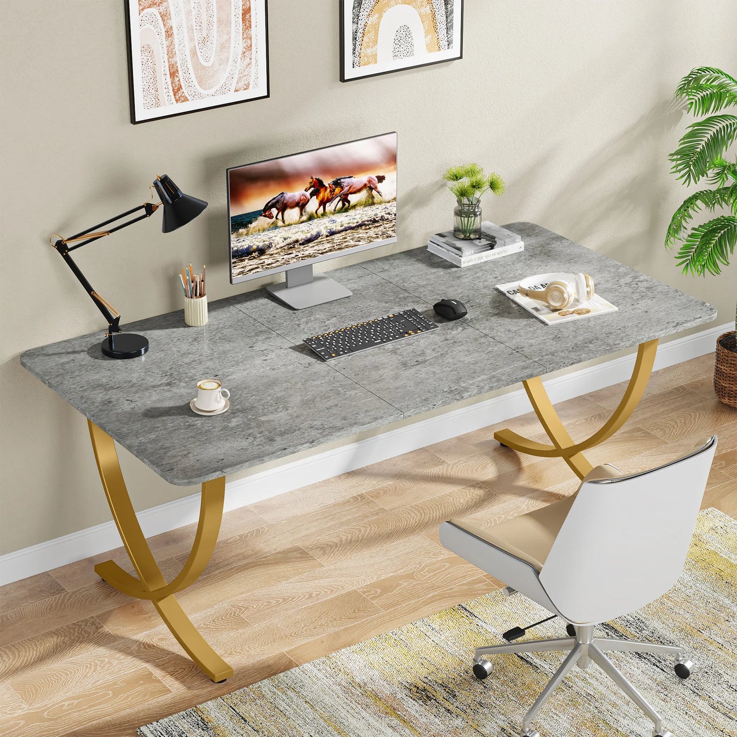 Tribesigns 63" Modern Dining Table Kitchen Table with Faux Marble Top