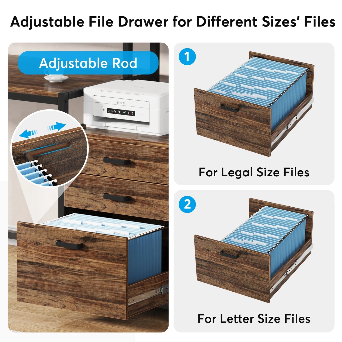 Tribesigns 63 Inch Computer Desk with File Drawer Cabinet, Ergonomic Office Desk with Monitor Stand, Industrial Computer Table