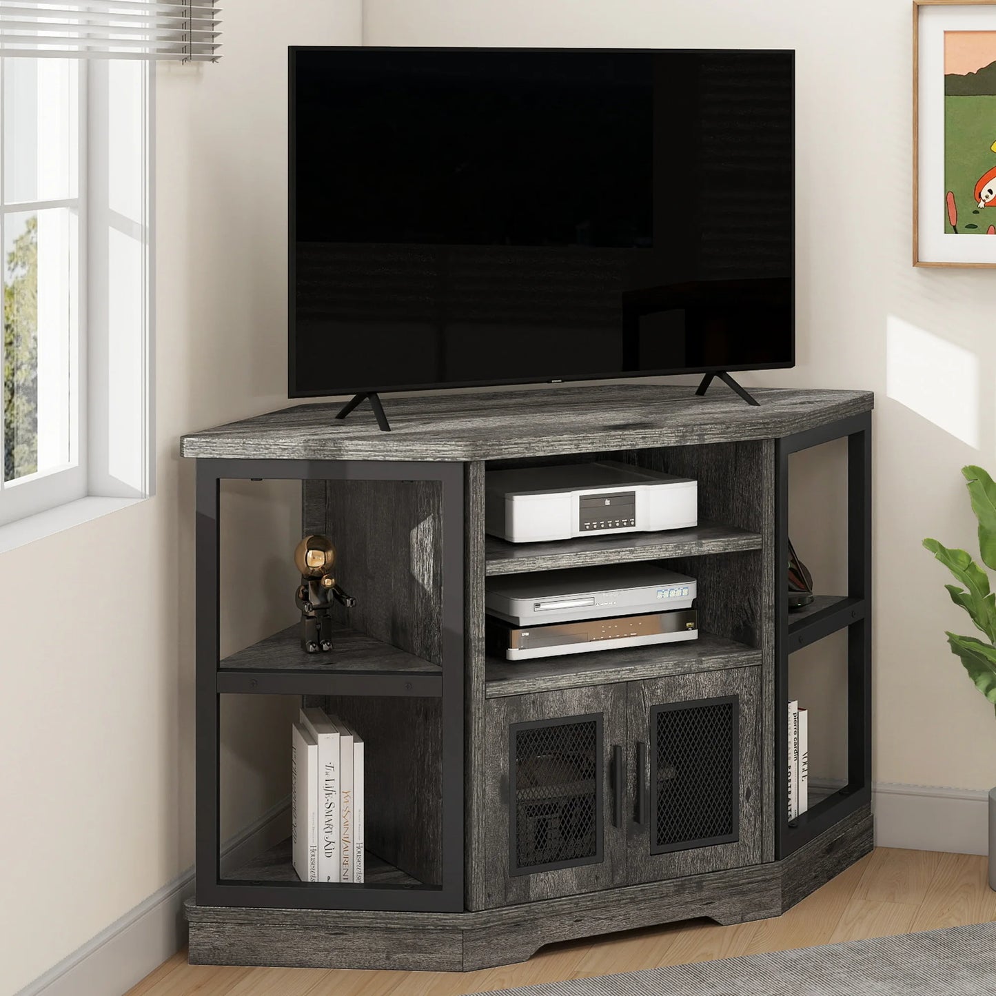 Corner TV Stand with Power Outlets For 55" TV Entertainment Center Media Console