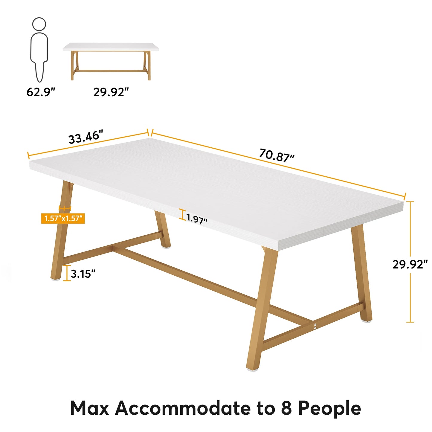 Tribesigns Dining Table for 8 People, 70.87" Rectangular Wood Kitchen Table