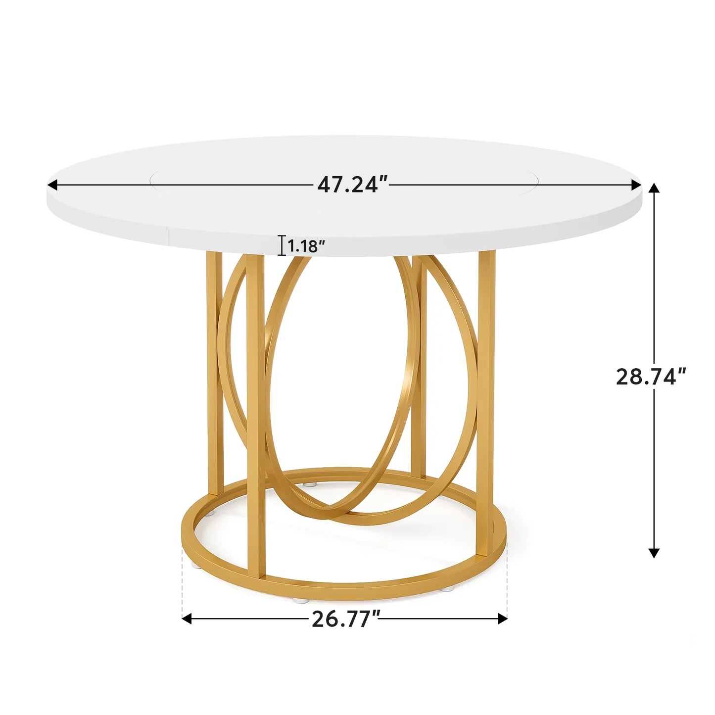 Tribesigns Modern Round Dining Table for 4, 47 Inch White Kitchen Table with Gold Base, Wood Dinner Table