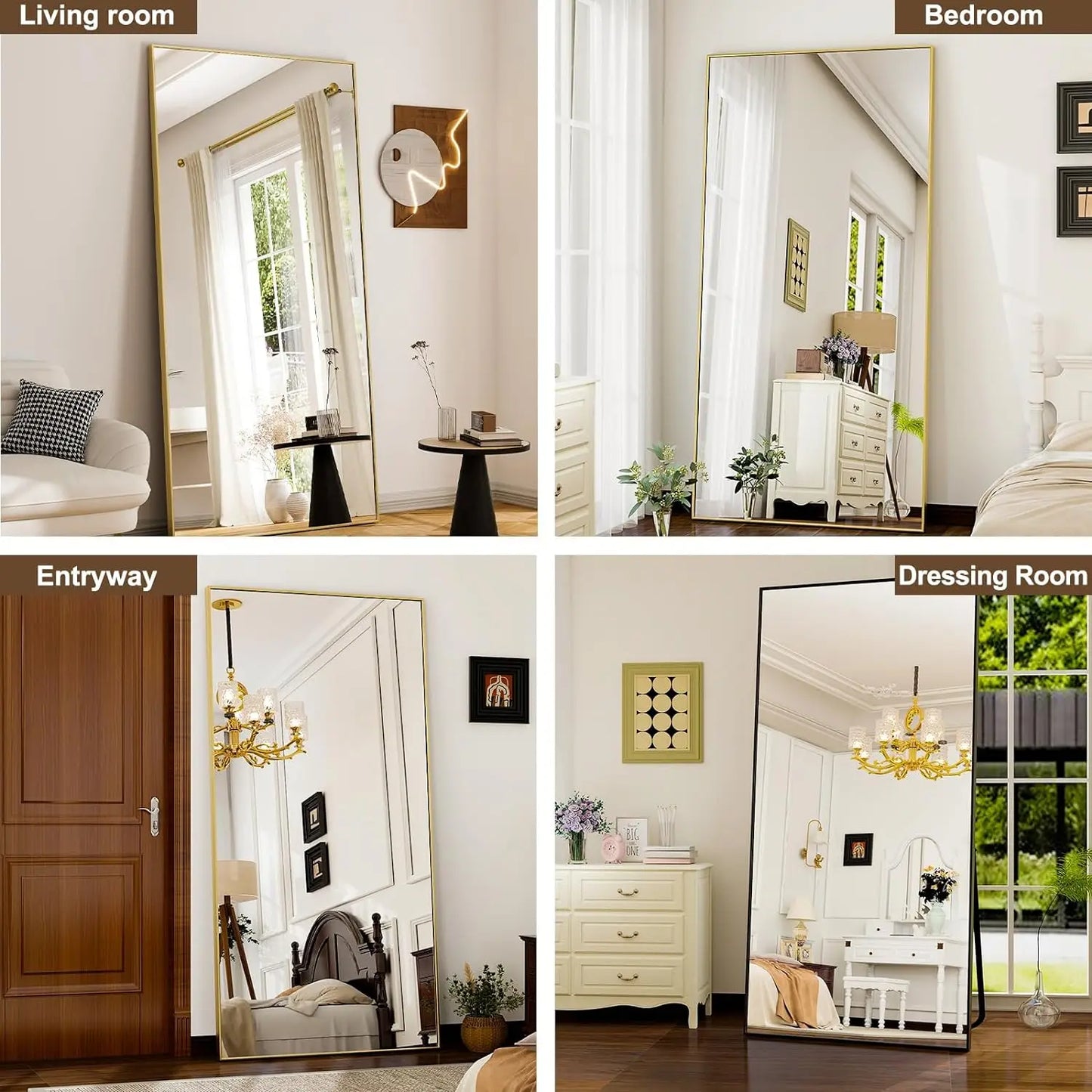 76"x34" Full Length Mirror Extra Large Hanging or Leaning Rectangle Mirror Aluminum Alloy Thin Frame Bedroom Floor Dressing