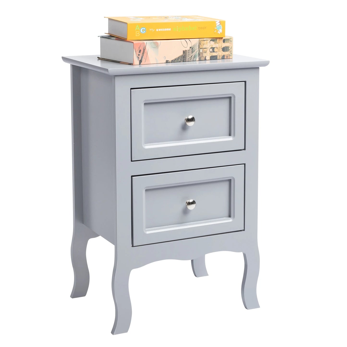 2pcs Country Style Nightstand 2-Tier Night Tables Large Size Bedside Table End Table White/Grey/Brown[US-W]