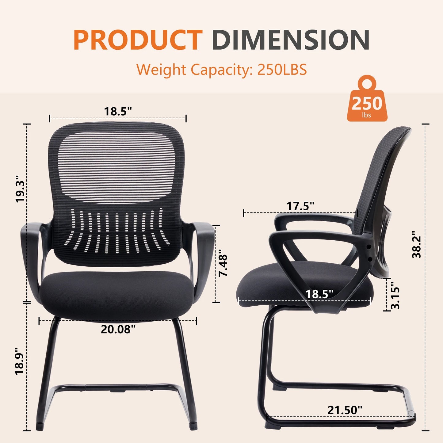 JHK Ergonomic Office Chair No Wheels with Comfy Armrest and Mesh Lumbar Support Back Basket Design for Guest Reception