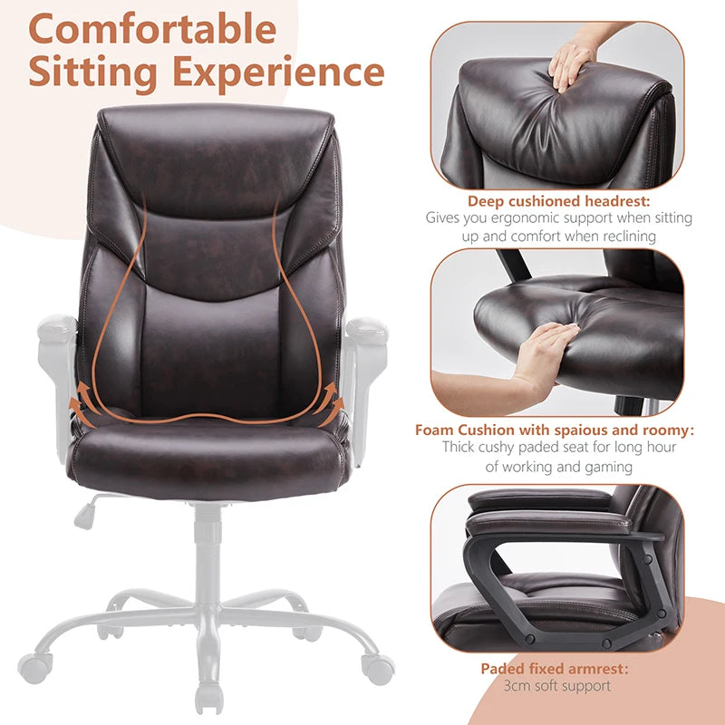 Sweetcrispy Home Office Chair Ergonomic PU Leather Desk Chair with Armrests On-Site