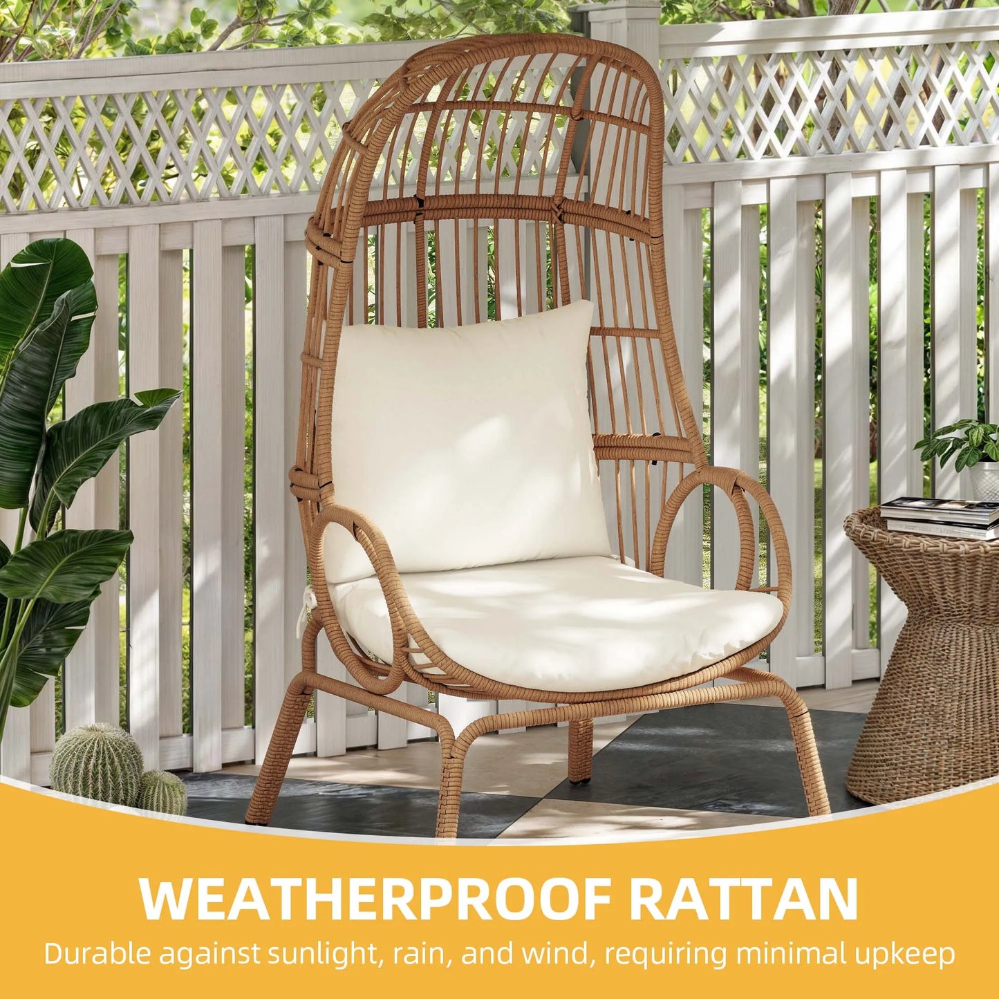 Patio Basket Egg Chair Wicker Chair Seat Cushion with Stand for Bedroom Balcony