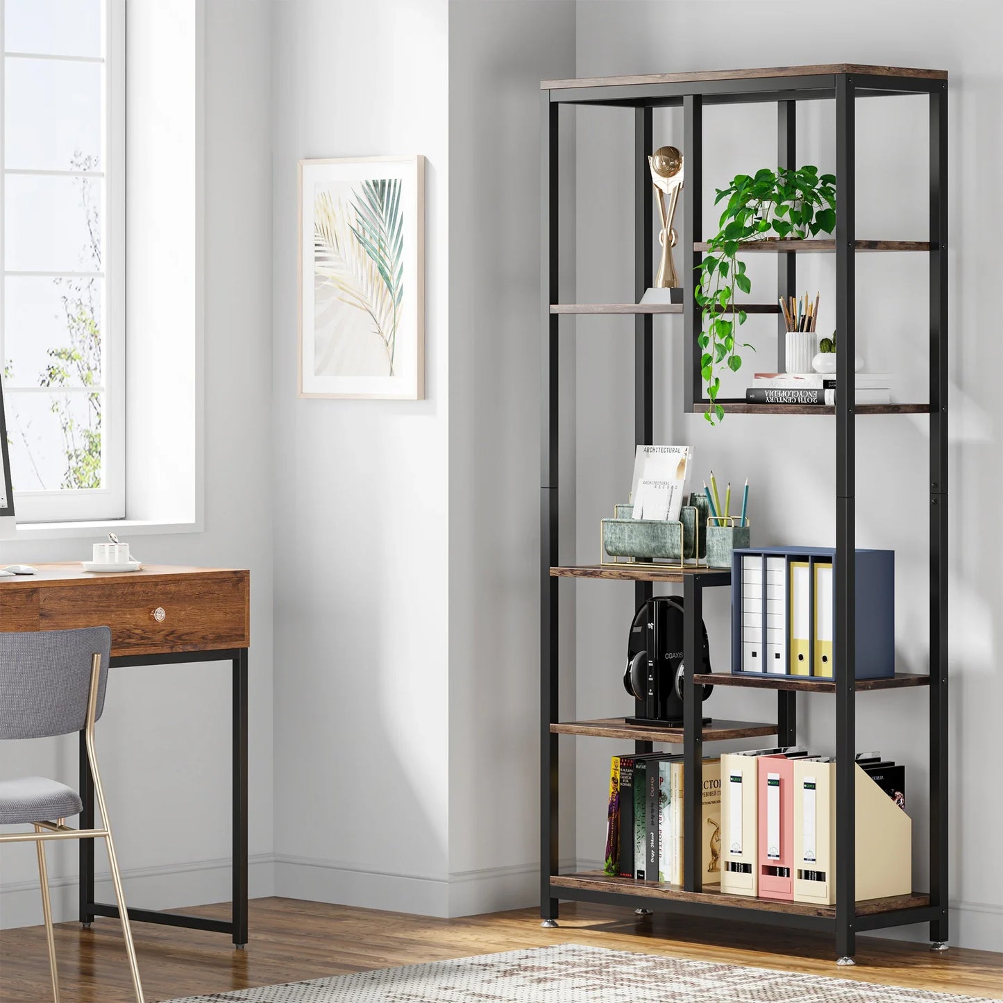 Tribesigns 6-Tier Tall Bookshelf Bookcase, Industrial 8-Shelf Open Bookcase Storage Display Book Shelves