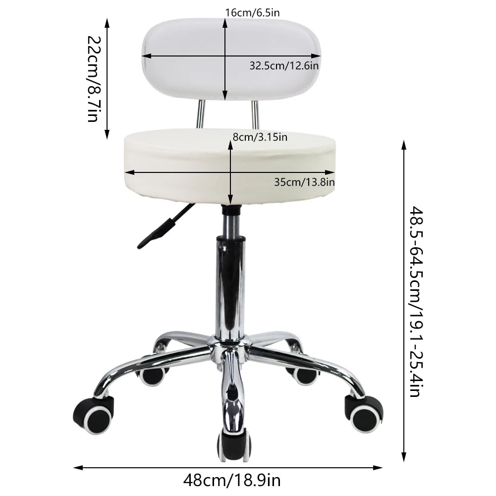 KKTONER PU Leather Rolling Stool with Mid Back Height Adjustable Office Home Drafting Swivel Task Chair with Wheels White