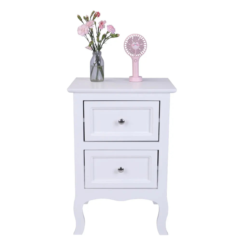 2pcs Country Style Nightstand 2-Tier Night Tables Large Size Bedside Table End Table White/Grey/Brown[US-W]