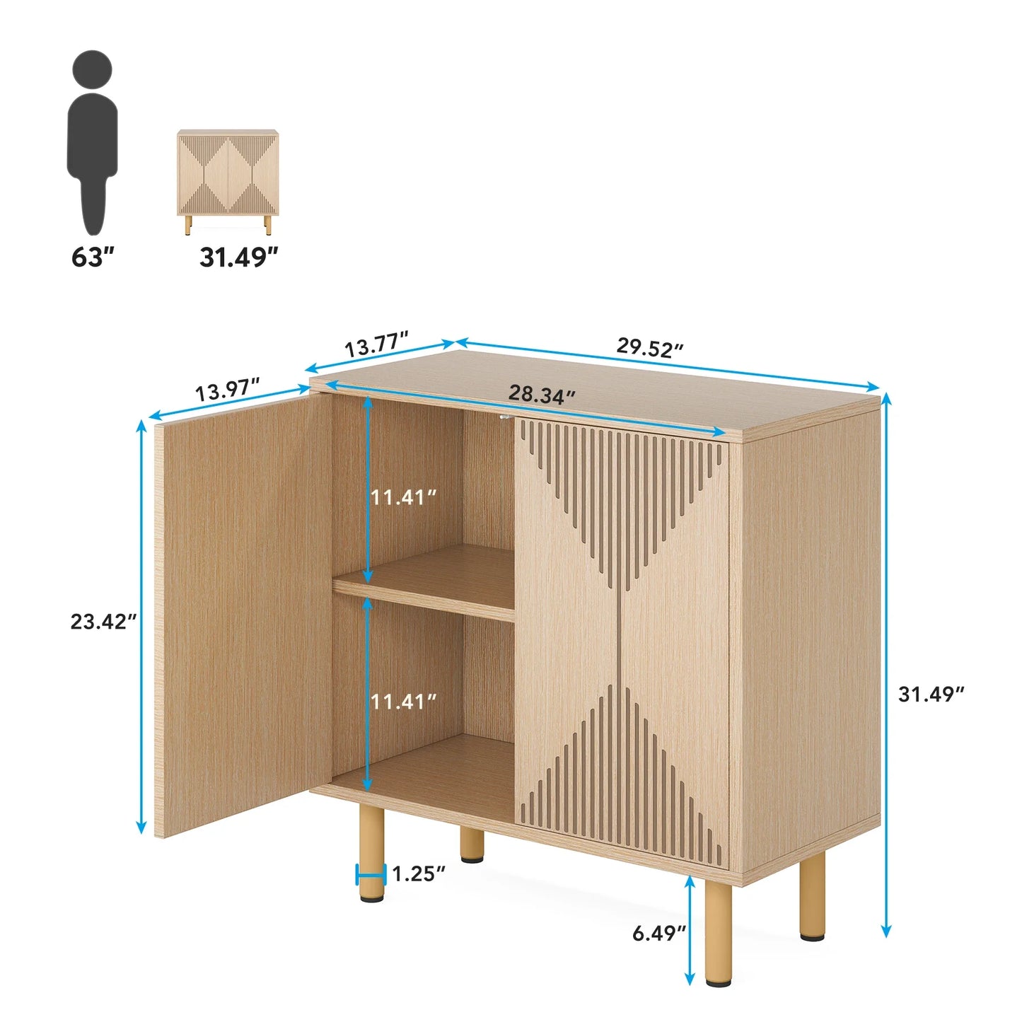 Tribesigns Modern Natural Storage Cabinet, Freestanding Floor Cabinet, 59 inches Sideboard, Wood Buffet Cabinet