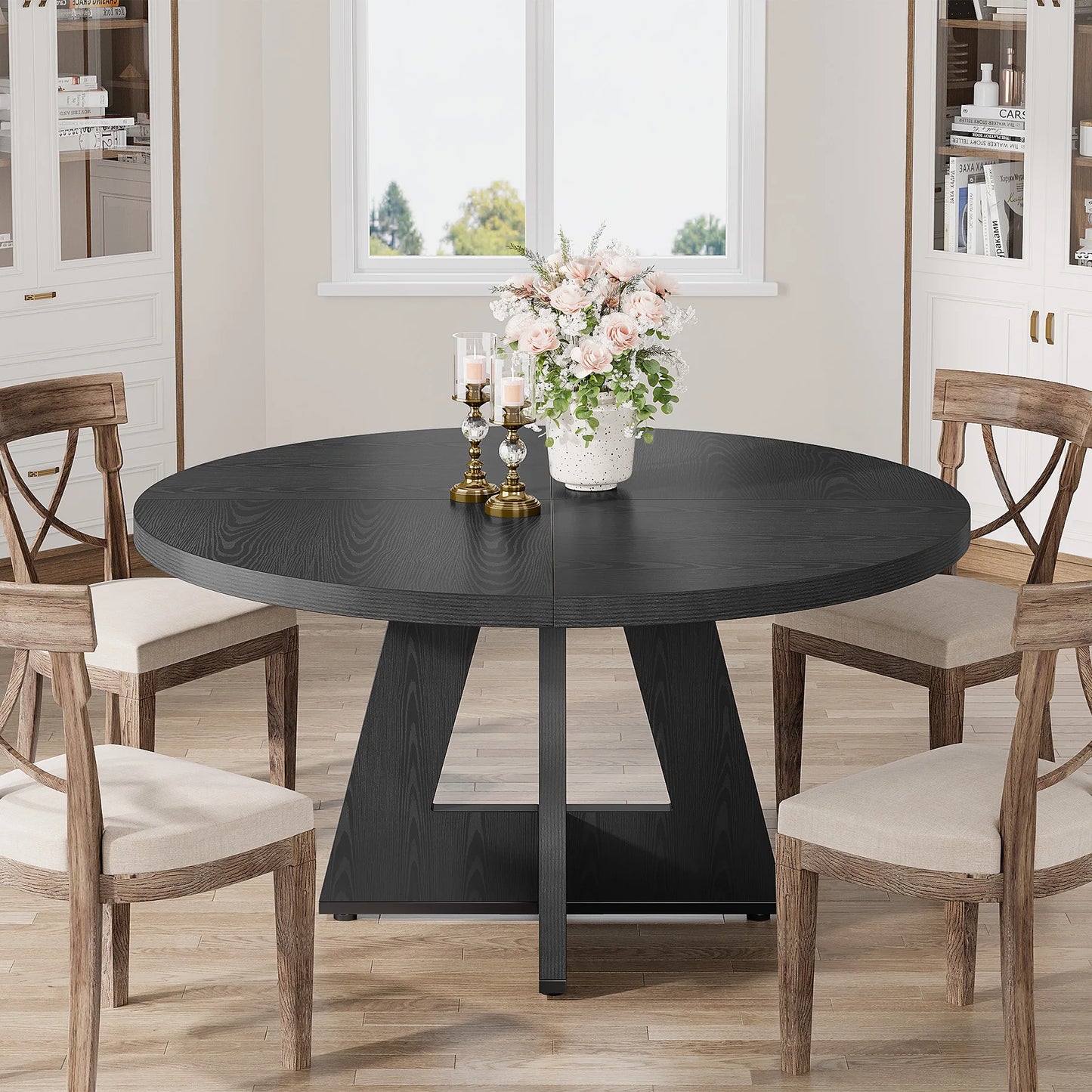 Tribesigns Round Dining Table for 4, 47 Inch Farmhouse Kitchen Table Small Dinner Table Kitchen Dinning Table for Dining Room