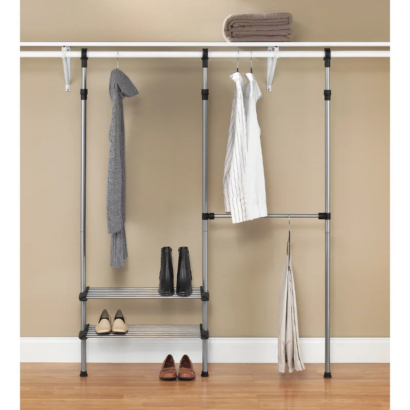 2 Shelf , 2 Rod Closet System , Adjustable Steel Closet Organizer, 10" x 50.45" x 61"