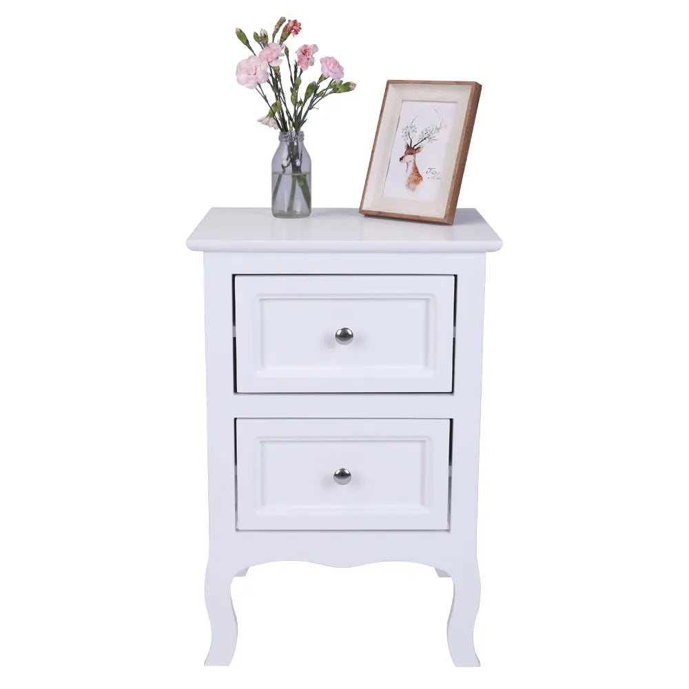 2pcs Country Style Nightstand 2-Tier Night Tables Large Size Bedside Table End Table White/Grey/Brown[US-W]