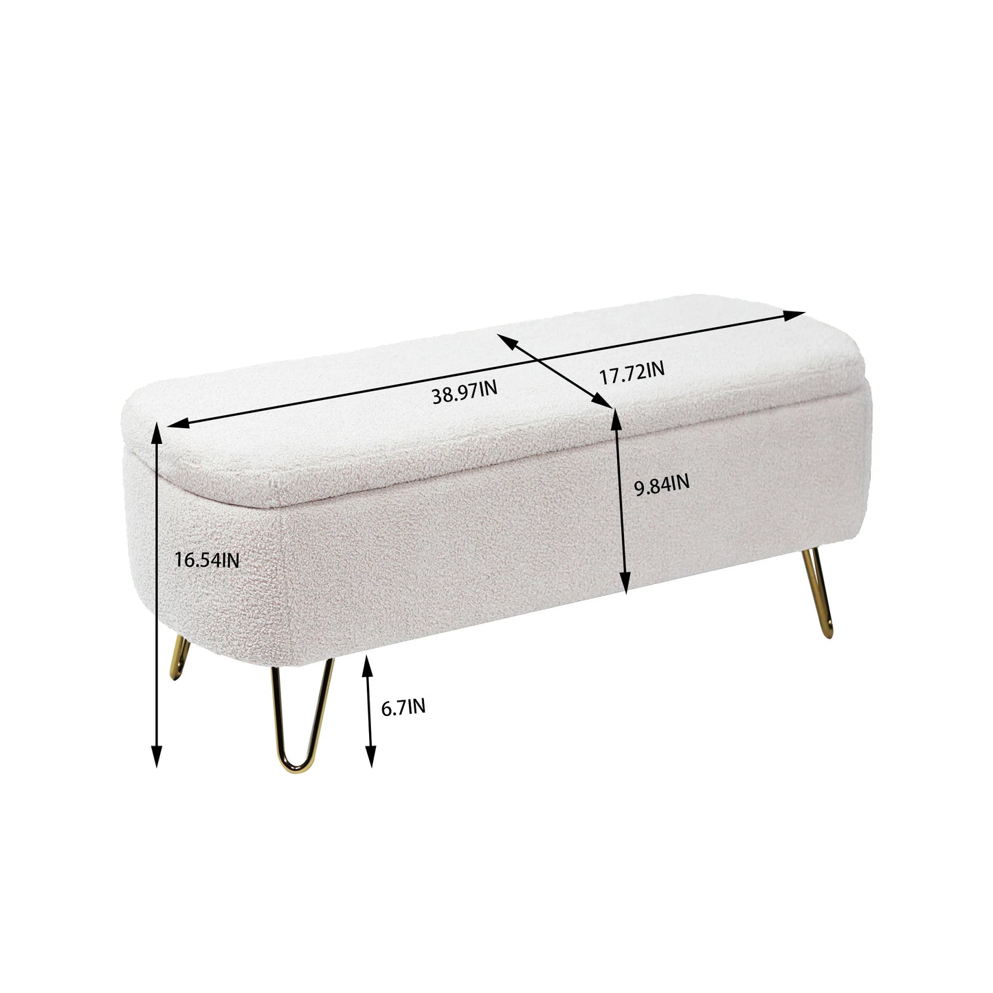 Storage Ottoman Bench for End of Bed Gold Legs Modern Faux Fur Entryway Bench Upholstered Padded for Living Room Bedroom 5Colors