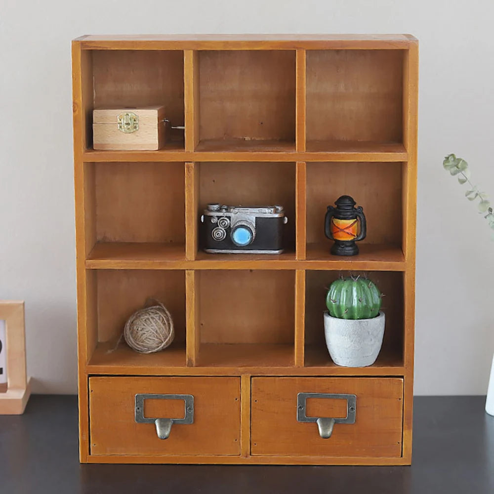 9-Cube 2 Drawers Pine Storage Organizer Display Cubby-style Shelf Brown