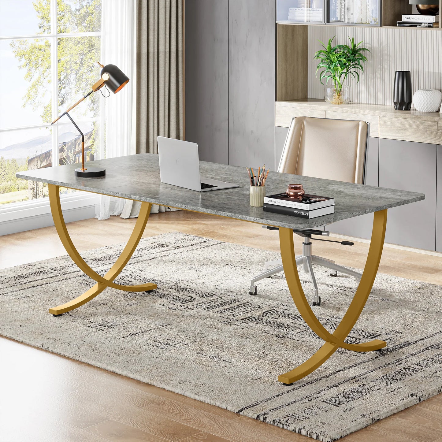 Tribesigns 63" Modern Dining Table Kitchen Table with Faux Marble Top