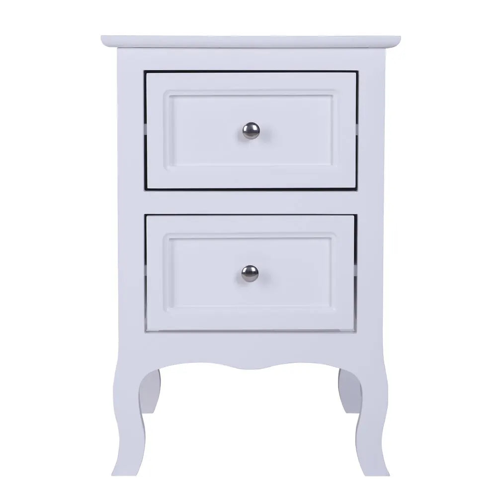 2pcs Country Style Nightstand 2-Tier Night Tables Large Size Bedside Table End Table White/Grey/Brown[US-W]