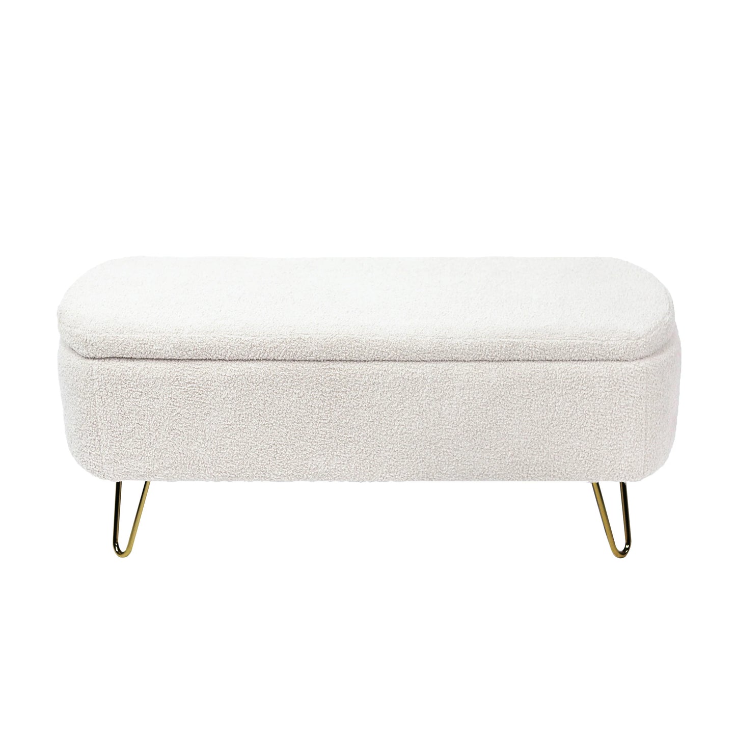 Storage Ottoman Bench for End of Bed Gold Legs Modern Faux Fur Entryway Bench Upholstered Padded for Living Room Bedroom 5Colors