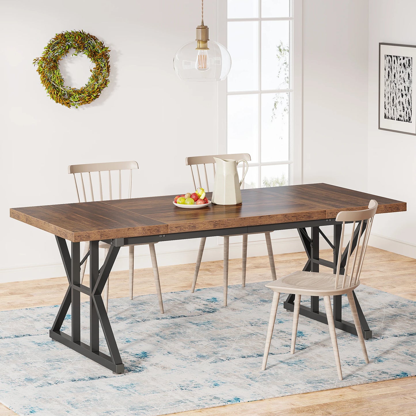 Tribesigns Dining Table for 6 People, 70.8-Inch Rectangular Wood Dining Table, Rustic Kitchen Table with Heavy Duty Metal Legs