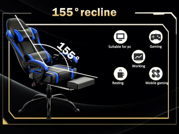 Gaming Chair with Footrest, PU Leather Video Game Chairs for Adults, Reclining Gamer Chair Office Desk Chair