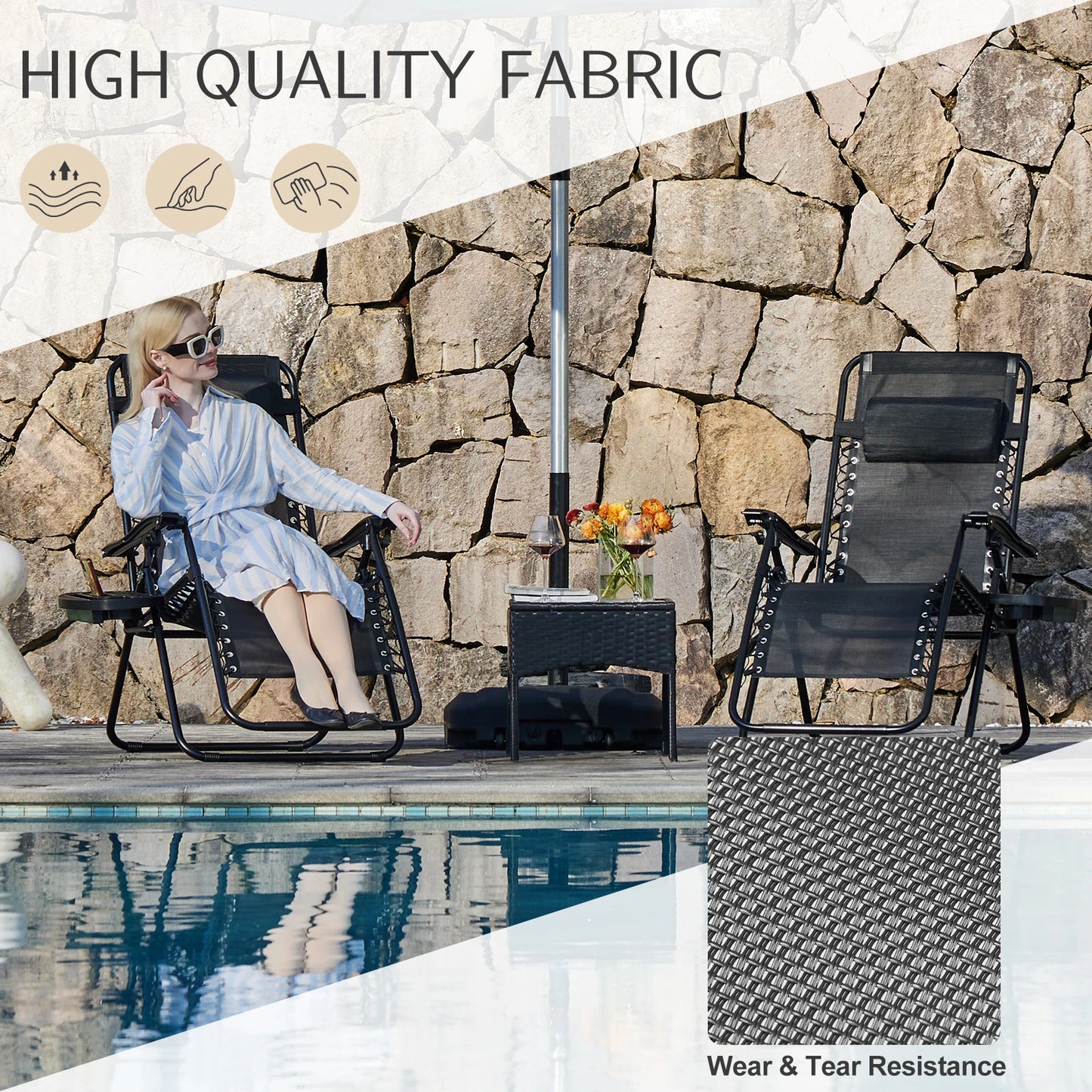 JHK Zero Gravity Set of 2 Portable Recliner Camping Patio Outdoor Folding Lounge Chair with Cup Holder Trays Adjustable Pillow