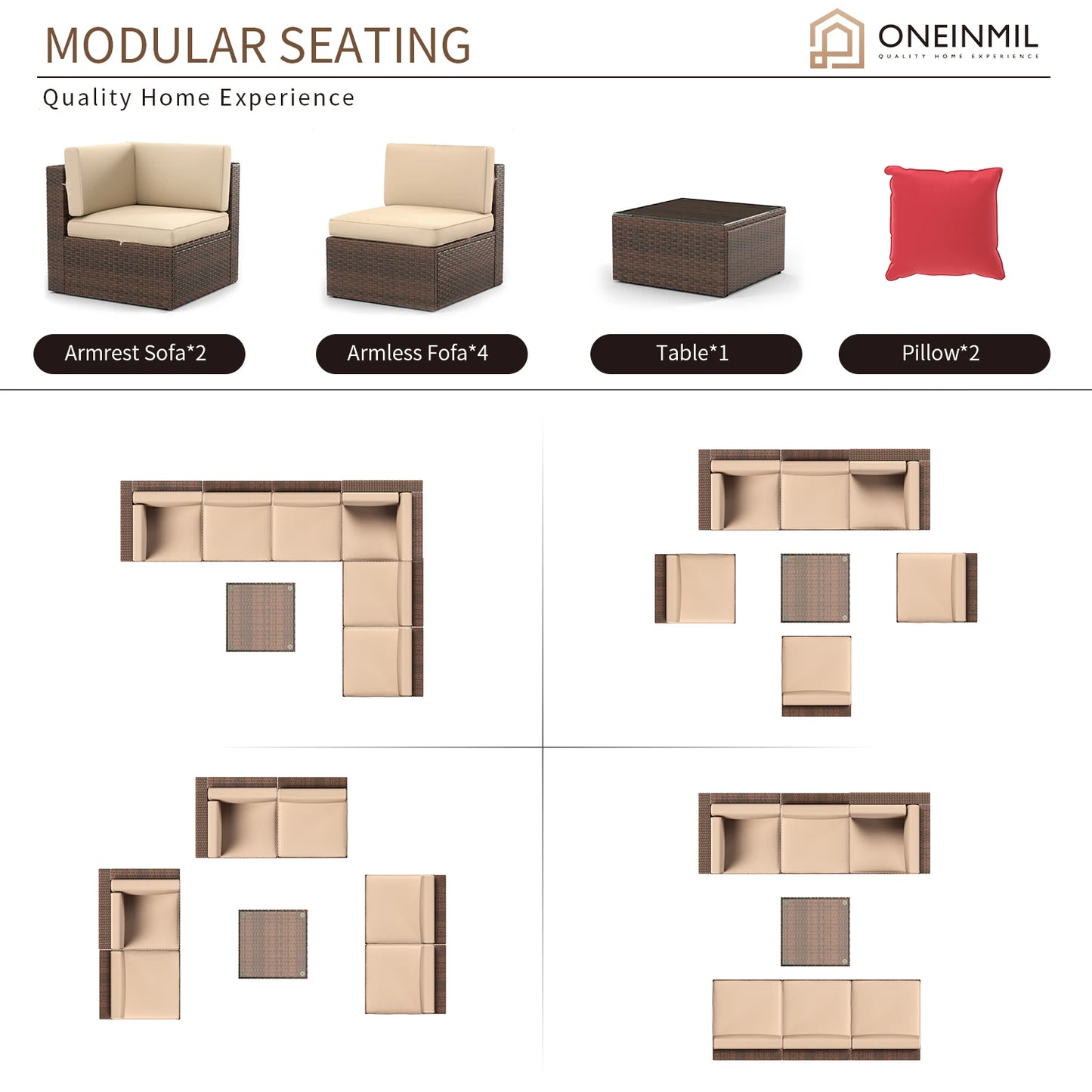 7 Pieces Patio Furniture Set, Outdoor Conversation Set Wicker Rattan Sectional Sofa with Coffee Table, for Garden, Backyard