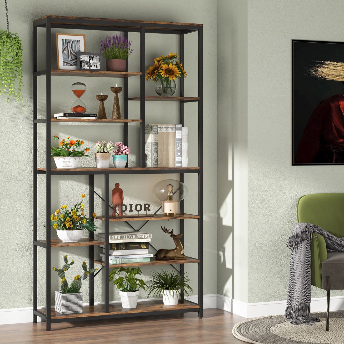 Tribesigns 79 Inches Bookcase with Open Shelves, 9-Tier Industrial Bookshelf, 10 Cubes Etagere Storage Shelves Display Shelf