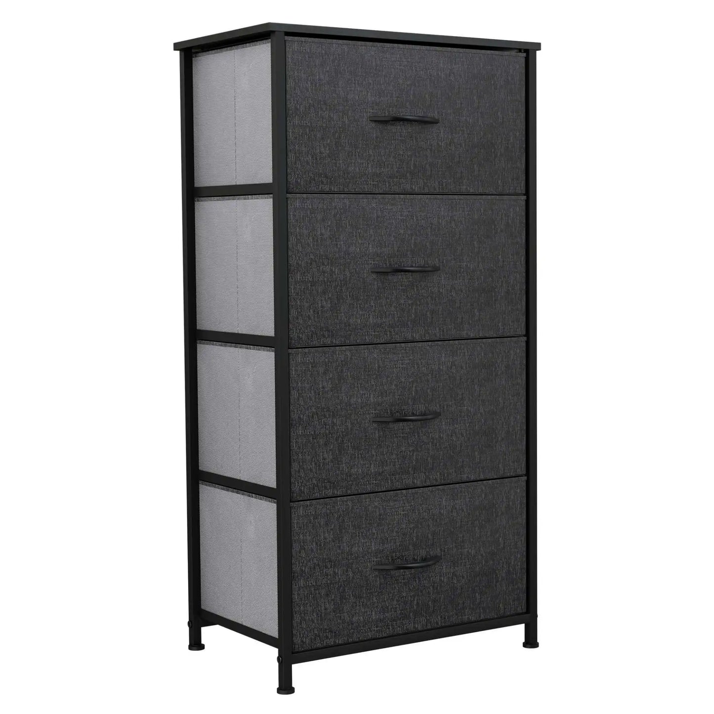 4 Drawers Dresser Black Shelf Organizer Bedroom Bedside Storage Tower