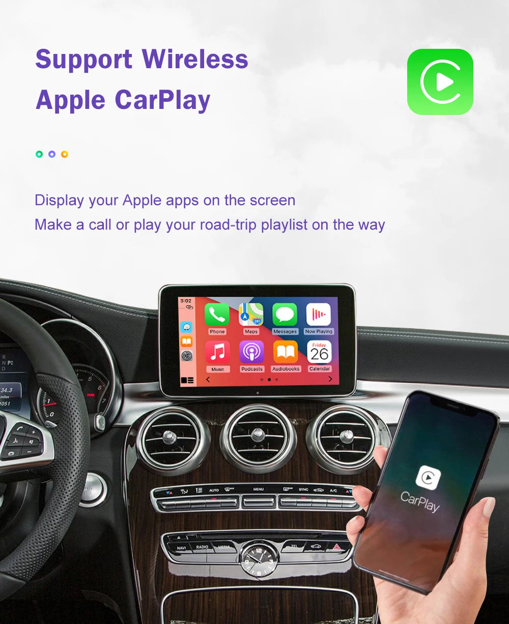 Road Top Wireless Carplay Decoder for Mercedes Benz NTG5.0 C GLC CLA GLA Class W205 2015-2018 Support Android Auto Mirrorlink