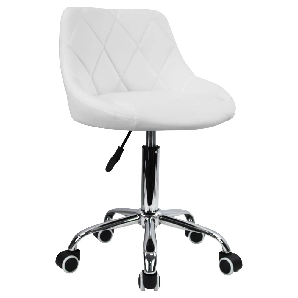 KKTONER Mid Back PU Leather Height Adjustable Swivel Modern Task Chair Computer Office Home Vanity Chair with Wheels (White)