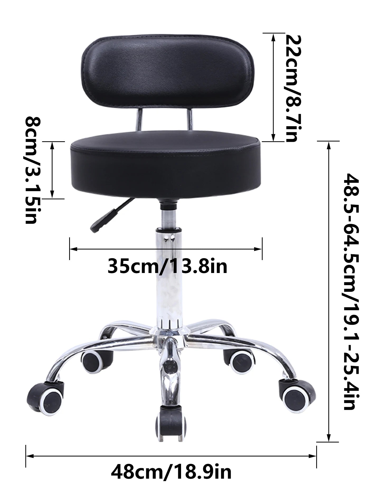 KKTONER PU Leather Rolling Stool with Mid Back Height Adjustable Office Computer Home Drafting Swivel Task Chair with Wheels