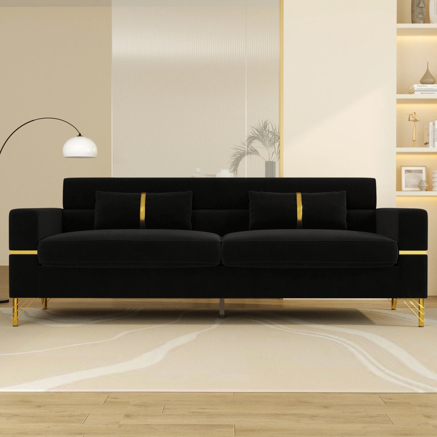 86 Inch Velvet Sofa with Gold Legs - Comfy Couch, Lounge Sofa, 3 Seater Couch - Luxury Velvet Couch for Living Room Décor