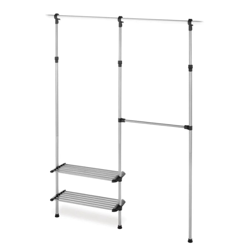 2 Shelf , 2 Rod Closet System , Adjustable Steel Closet Organizer, 10" x 50.45" x 61"