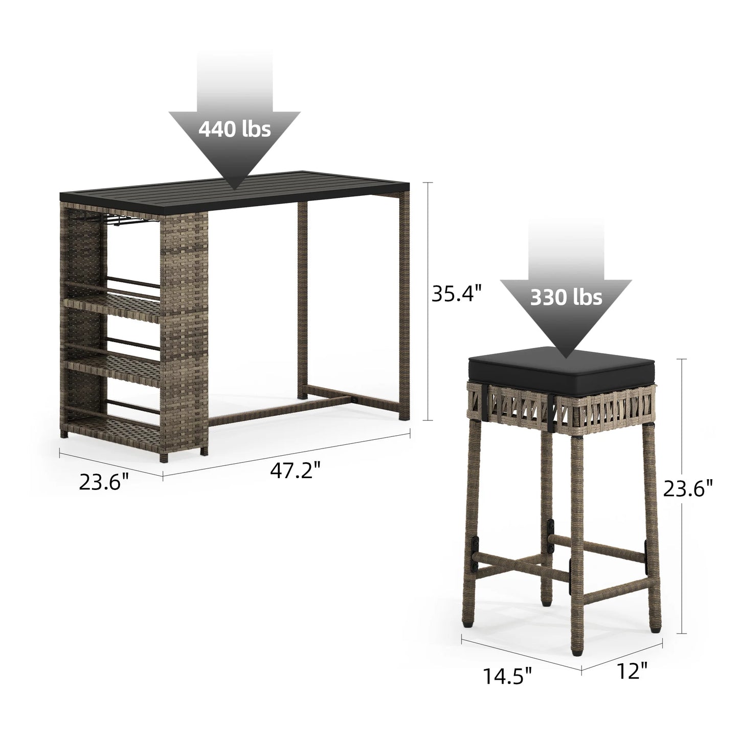 5-Piece Outdoor Bar Table Set, Wicker Patio Furniture Sets w/ 4 Stools, Table