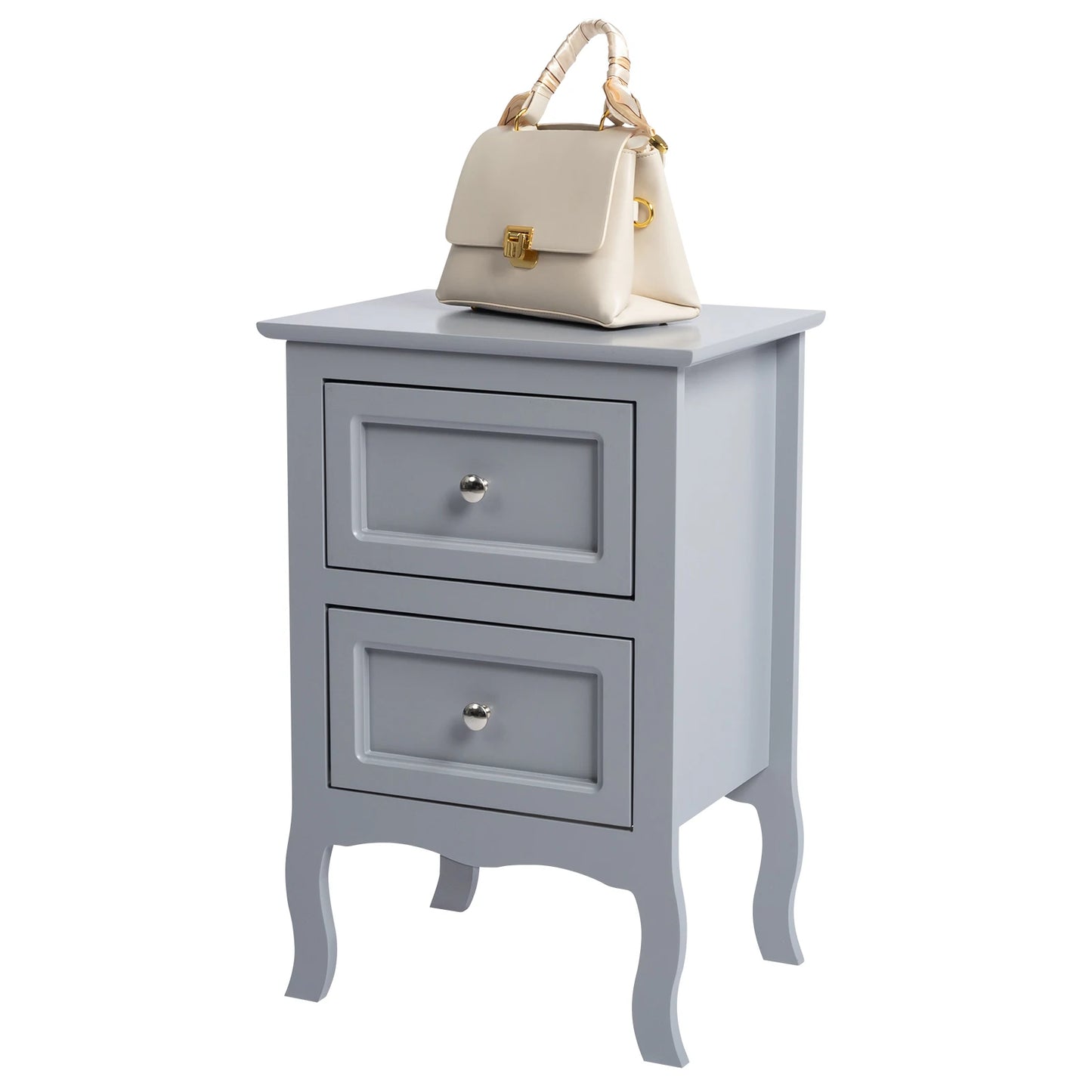 2pcs Country Style Nightstand 2-Tier Night Tables Large Size Bedside Table End Table White/Grey/Brown[US-W]