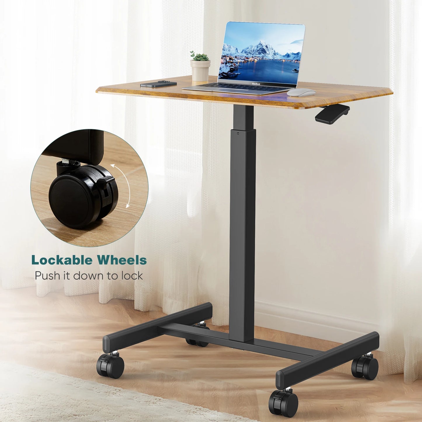 JHK Portable Laptop Height Adjustable Table,Mobile Sitting Workstation,With Lockable Wheels,Suitable For Work And Learning