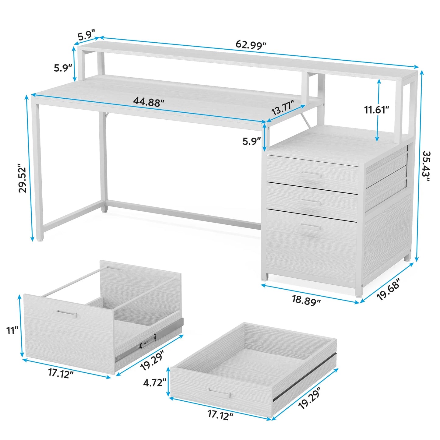 Tribesigns 63 Inch Computer Desk with File Drawer Cabinet, Ergonomic Office Desk with Monitor Stand, Industrial Computer Table