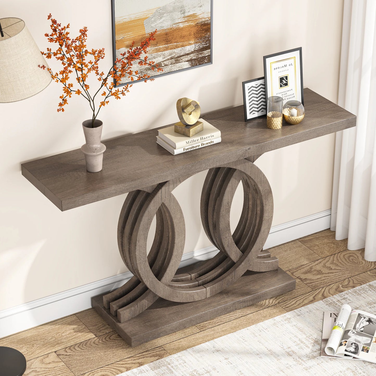 Tribesigns 55 inches Console Table with Unique Base, Farmhouse Hallway Table, Wooden Entryway Table, Vintage Sofa Table