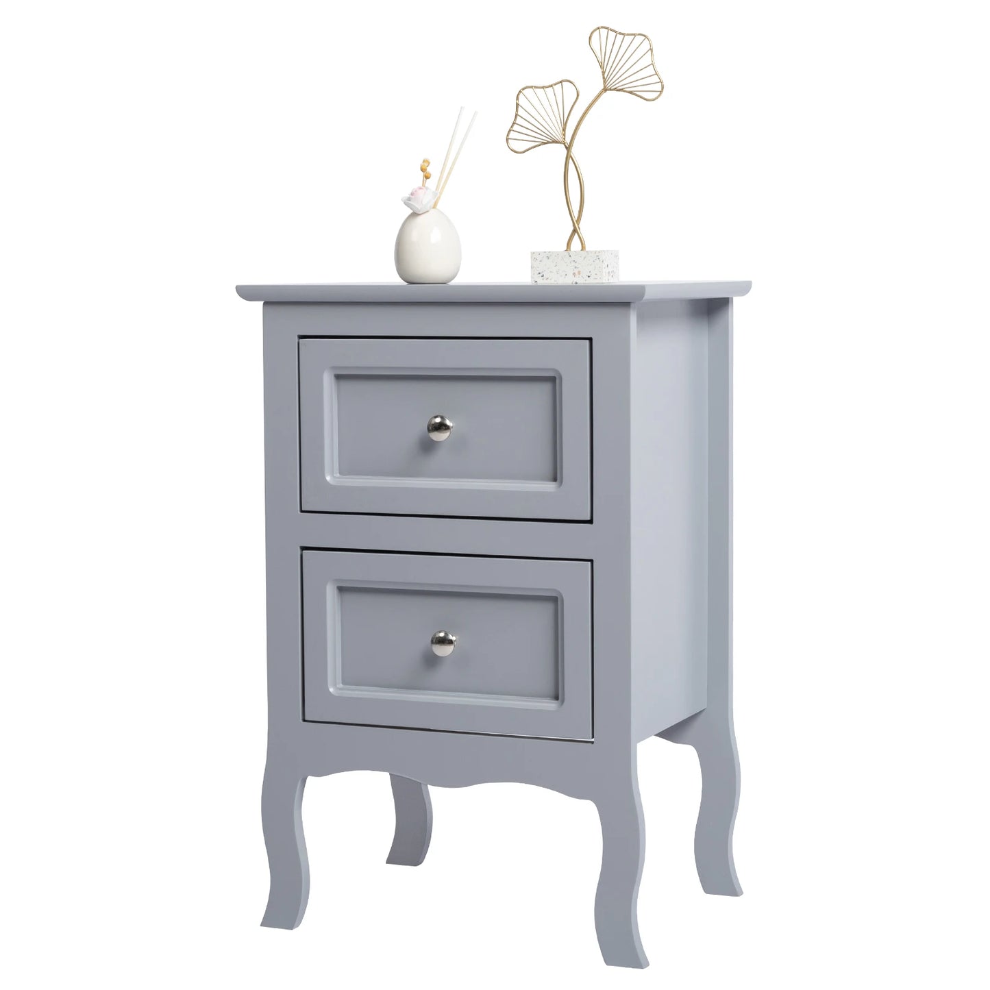 2pcs Country Style Nightstand 2-Tier Night Tables Large Size Bedside Table End Table White/Grey/Brown[US-W]