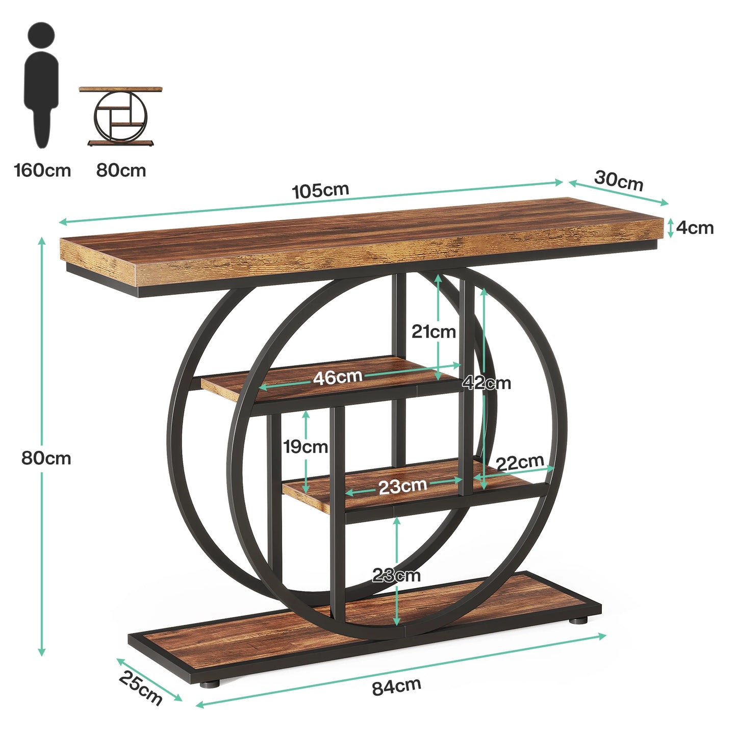 Console Table, 4-Tier Entryway Table, 41.3-Inch Industrial Sofa Table for Living Room, Foyer Hallway Table for Entrance