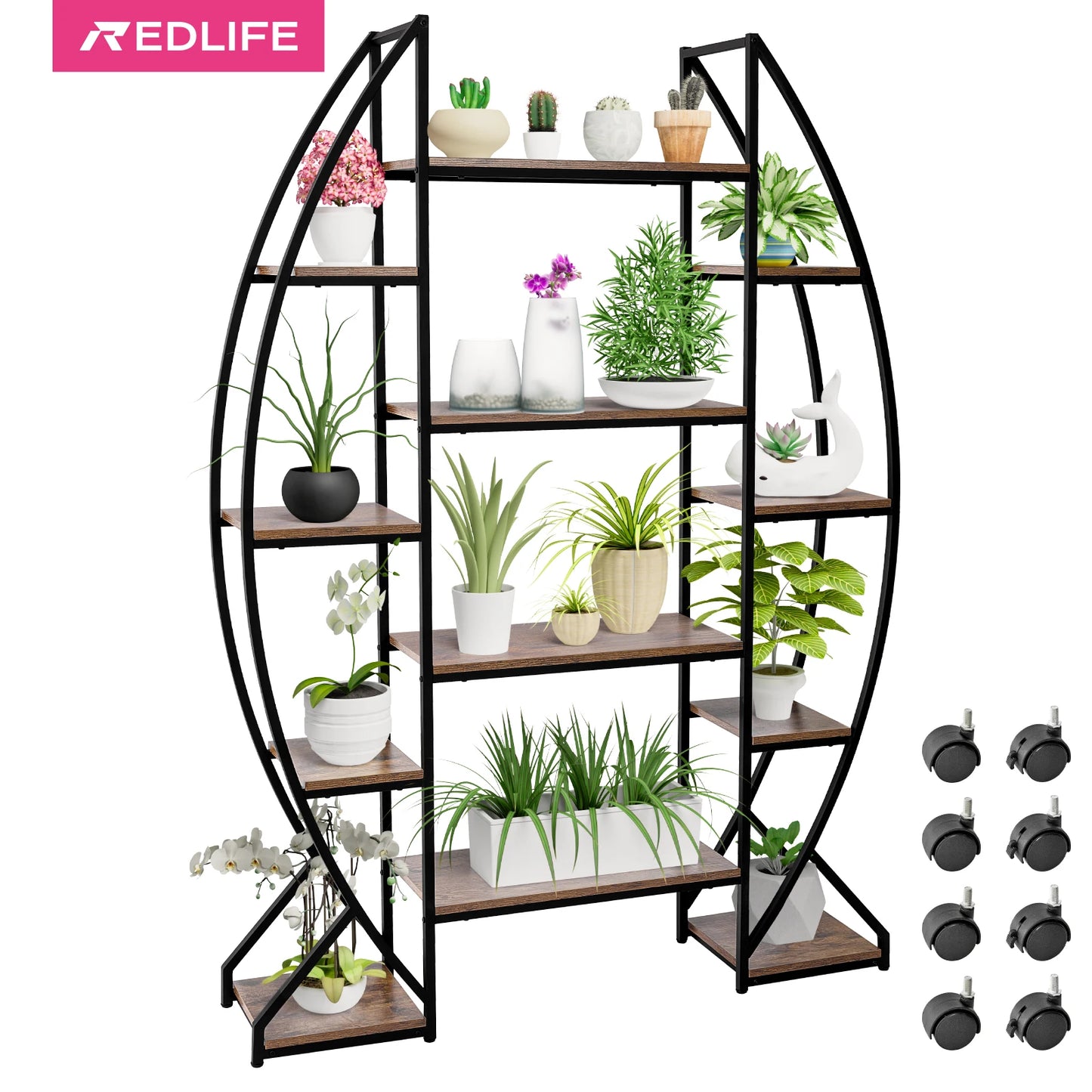 REDLIFE Large Plant Stand Indoor 70" ，Tall Plant Rack Display Shelves with Wheels Multiple for Garden Balcony Living Room Patio