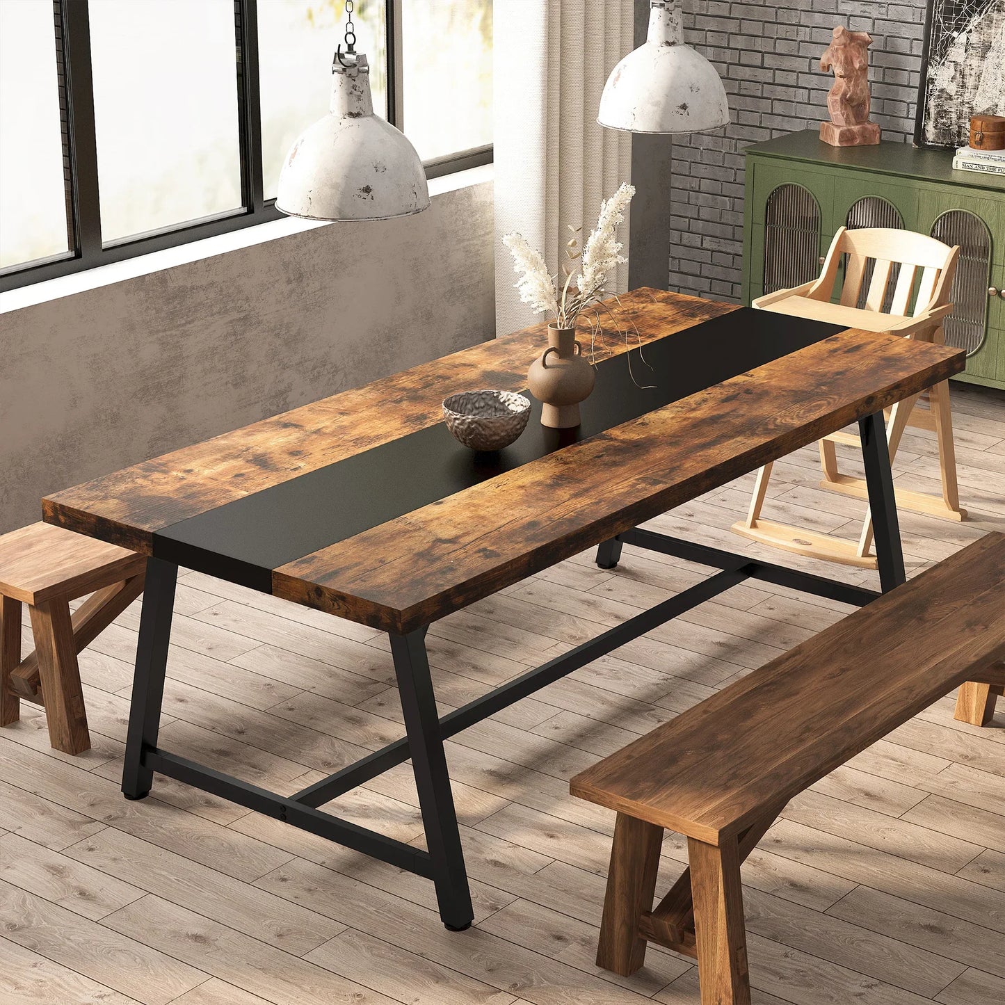 Tribesigns Dining Table for 8 People, 70.87" Rectangular Wood Kitchen Table