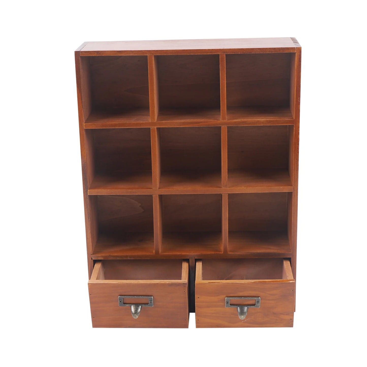 9-Cube 2 Drawers Pine Storage Organizer Display Cubby-style Shelf Brown