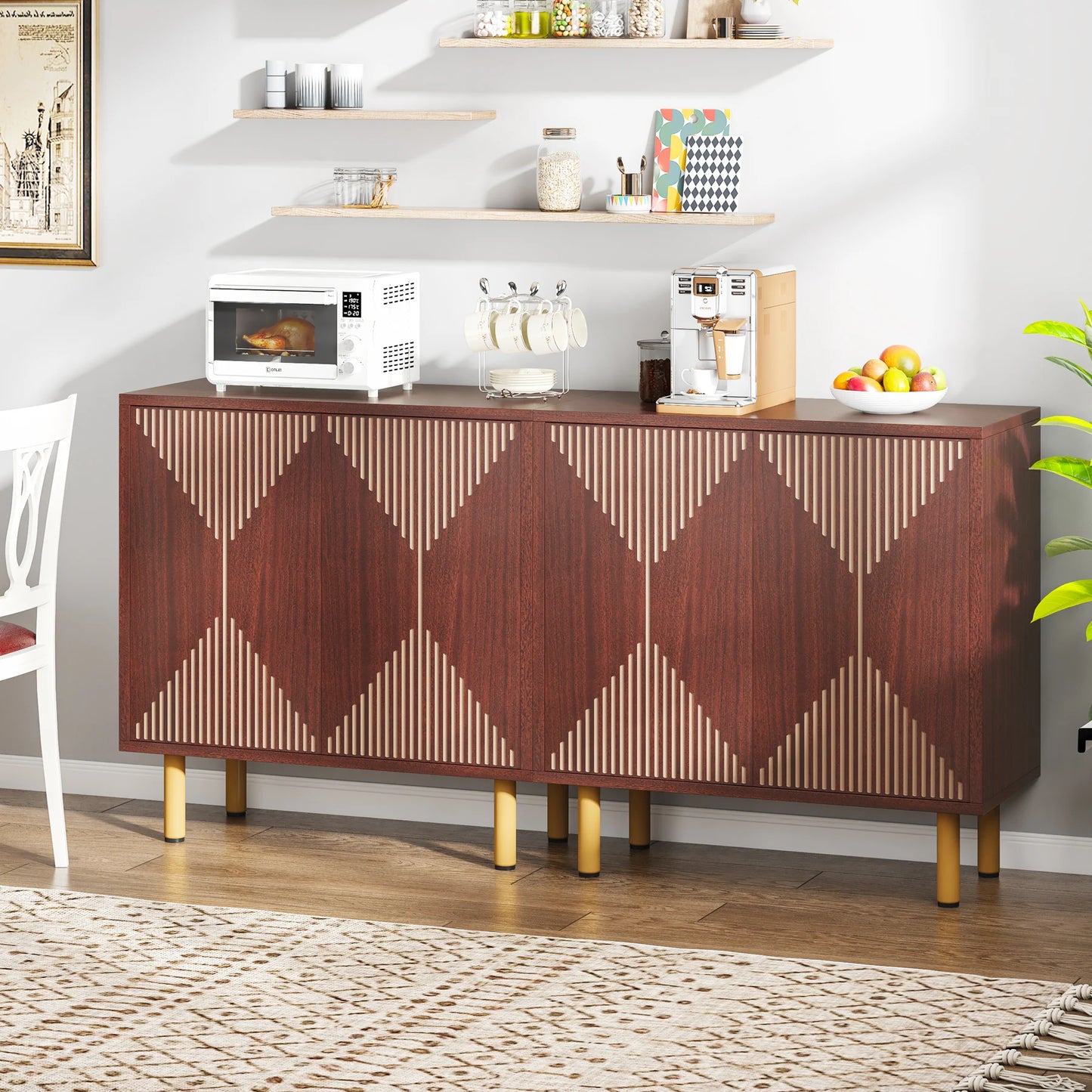 Tribesigns Modern Natural Storage Cabinet, Freestanding Floor Cabinet, 59 inches Sideboard, Wood Buffet Cabinet